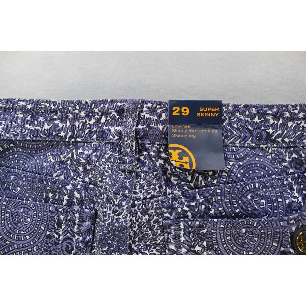 Tory Burch Ivy Super Skinny Jeans Womens 29 Blue Abstract Low Rise